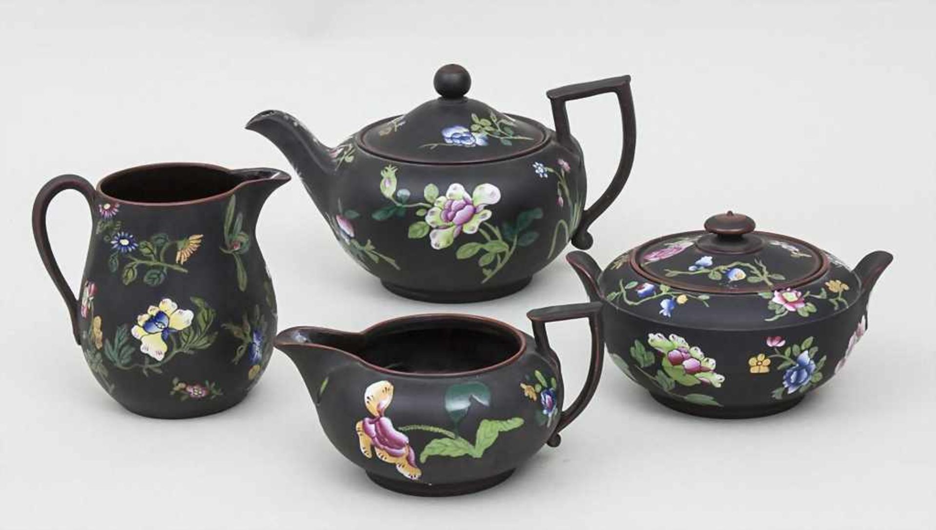 4-tlg. Capriware Basalt Teeservice / Early Capriware Basalt Tea Set, Wedgwood, um 1820 bestehend aus