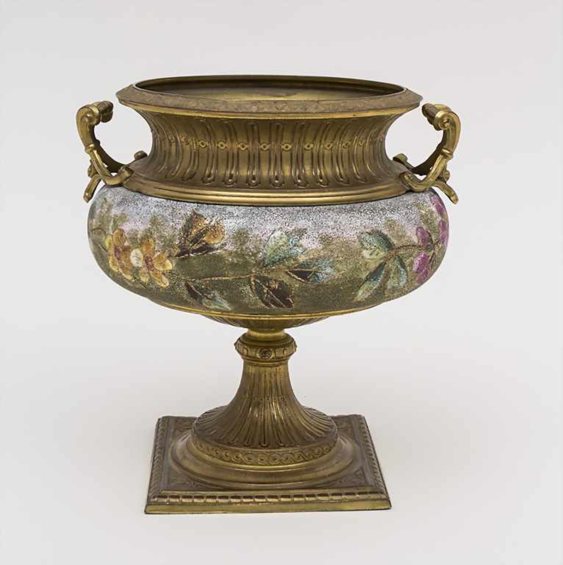 Kratervase / Vase, Frankreich Material: Keramik, polychrom bemalt, feuervergoldete Bronzemontur, - Image 2 of 2