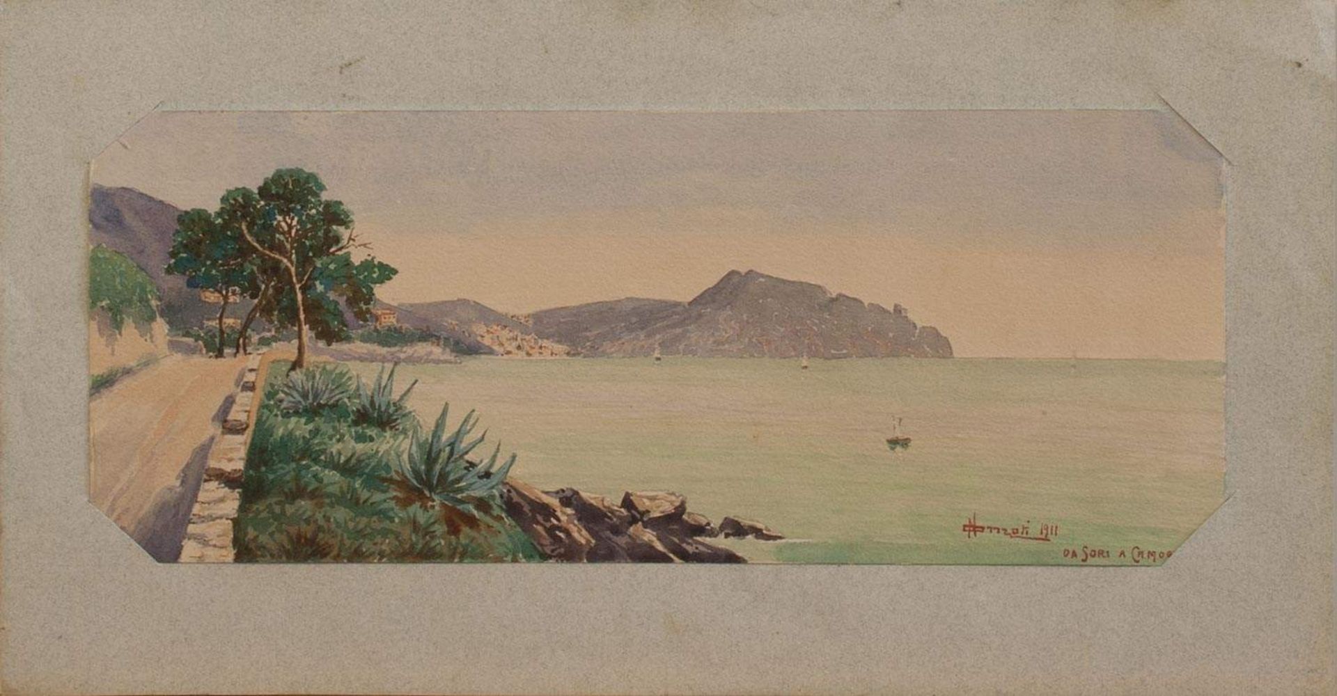 Nomati (italienischer Landschaftsmaler u. Aquarellist d. 19./ 20. Jh.) Da Sori a Camogli (Blick