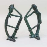 Paar Bronzefigurensitzendes Paar, Zentralafrika, Bronze patieniert, H. 20,5 cm