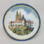 Wandplatte um 1930, mehrfarbig glasierte Fayence mit Reliefdarstellung der Albrechtsburg in Meissen,