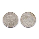 10 Schilling Österreich 1958, Silber