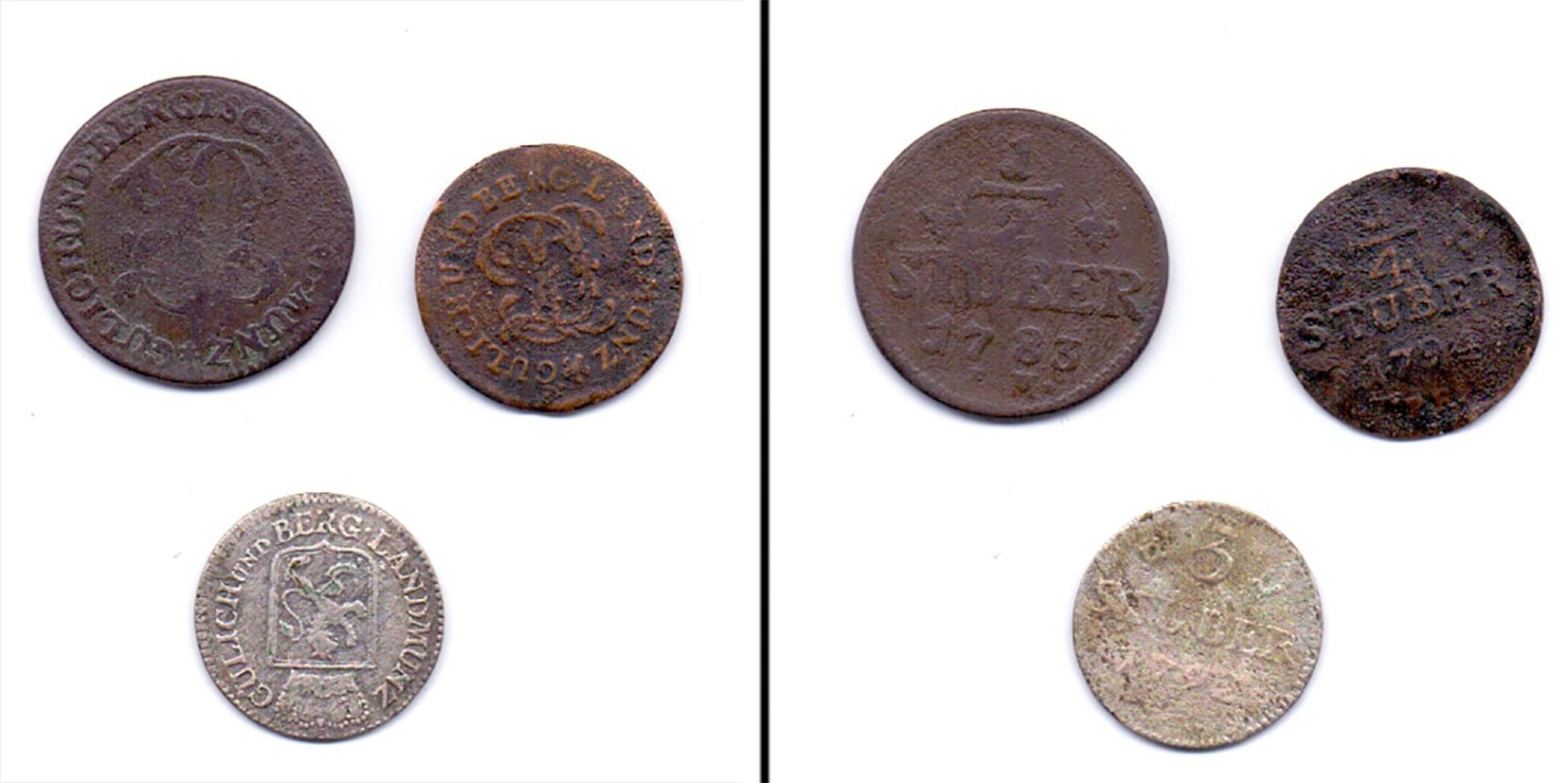 3 Münzen Herzogtum Jülich und Berg, 3 Stüber 1792/ 1/4 Stüber 1794/ 1/2 Stüber 1783