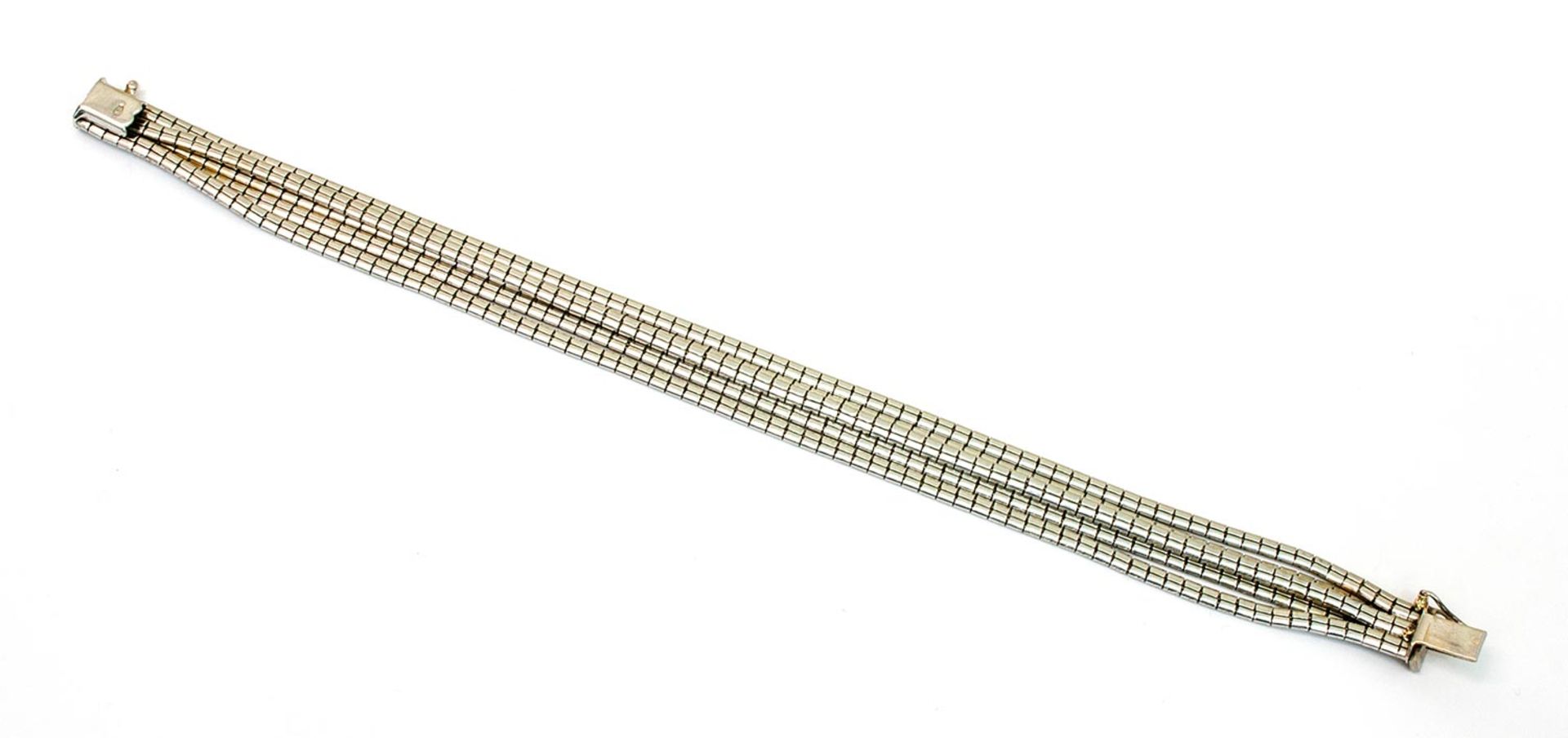 Armband 750er WG, 32,2 g, 5 gebürstete Schlangenketten, nebeneinander angeordnet, Steckverschluß mit