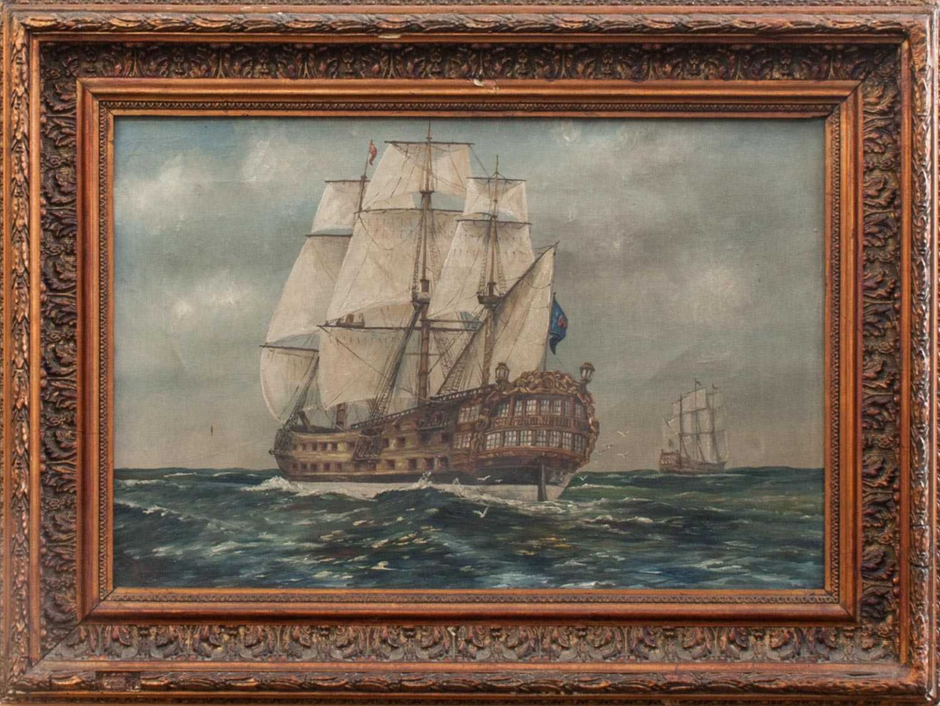 A. Juez (spanischer Künstler d. 1. Hälfte d. 20. Jh.) Dreimaster auf hoher See Öl/ Leinwand, 27 x 42