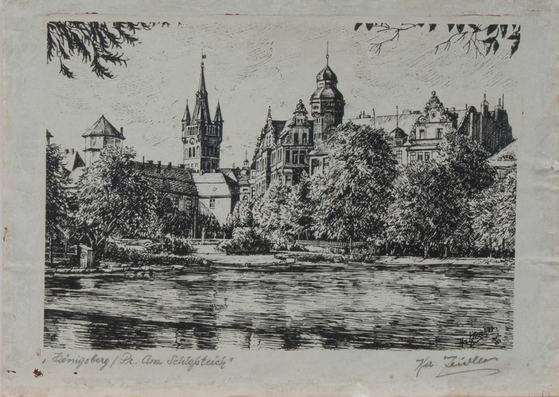 Ka. Zeidler (Maler u. Grafiker d. 1. Hälfte d. 20. Jh.) Königsberg/ Pr. am Schlossteich Lithografie,