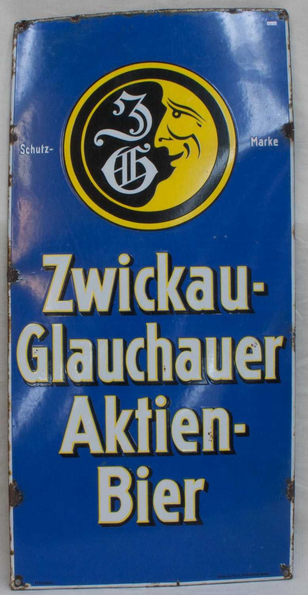 Reklameschild Zwickau-Glauchauer Aktien-Bier, Eisen emailiert, Hersteller Boos & Hahn Ortenberg-