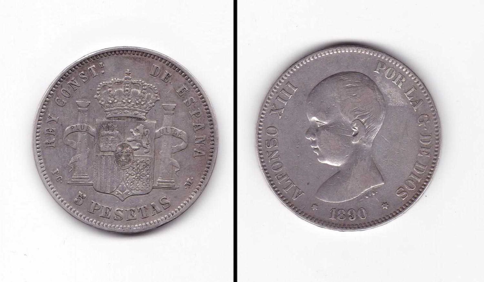 5 Pesetas Spanien 1890, Alfonso XIII., Silber