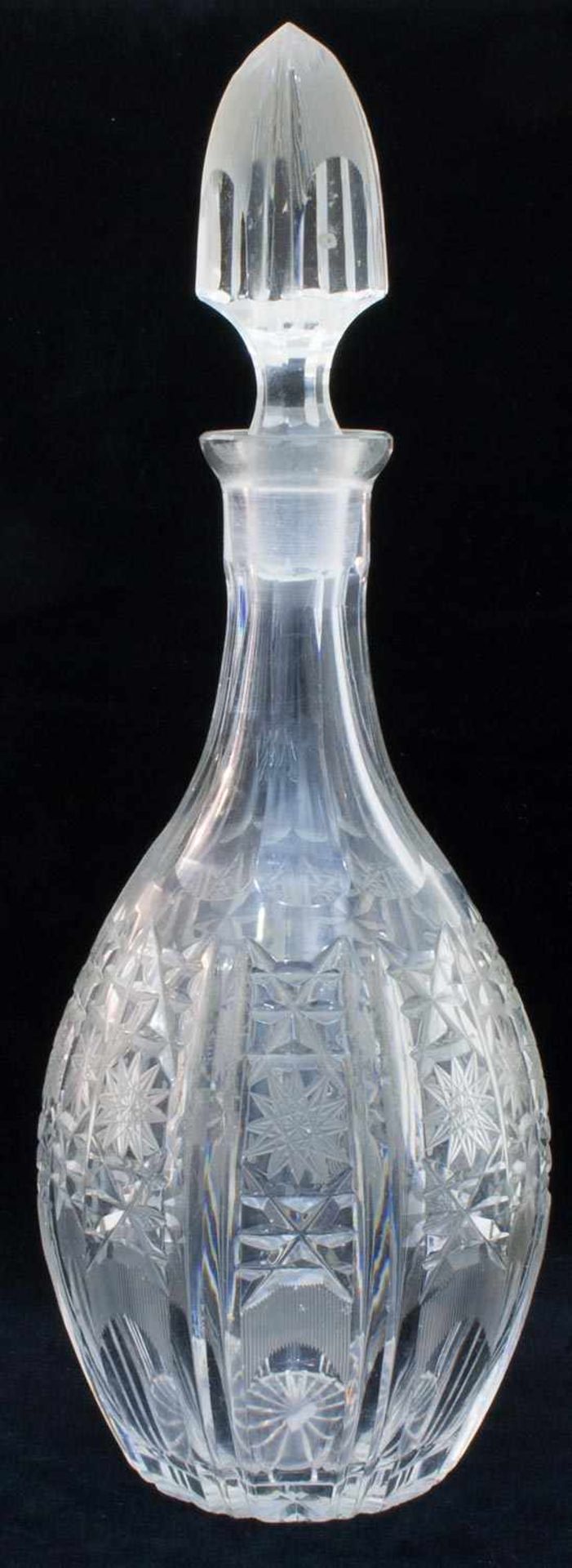 Wein - Karaffe um 1920er Jahre, handgeschliffenes Kristallglas mit Original Stopfen, Kürbisform,