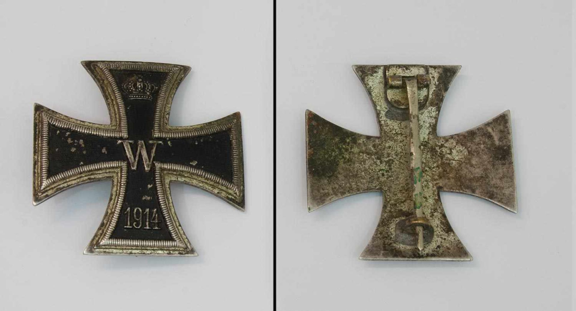 Eisernes Kreuz I. WK, 1. Klasse, gewölbte Form, an Nadel, getragen