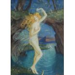 Apperley, George Owen Wynne: Jugendstil-Venus am Wasser. Aquarell/Gouache, rechts unten signiert/