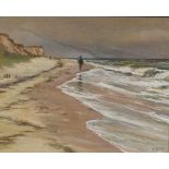 Jaeckel, Hugo: Am Ostseestrand. Gouache/Aquarell, rechts unten signiert. Staffagefigur am Strand