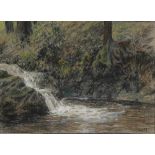 Hofmann, Ludwig von: Waldbach. Pastell, rechts unten monogrammiert. Kleine Studie mit Wasserfall