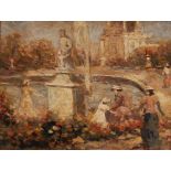 Impressionist: Damen am Brunnen. Öl/Malkarton, unsigniert, Ende 19. Jh. Frauen in der Kleidung des