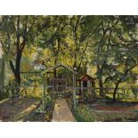 Impressionist: Gartenstück. Öl/Malkarton, links unten undeutlich signiert/datiert: (19)23. Kleiner