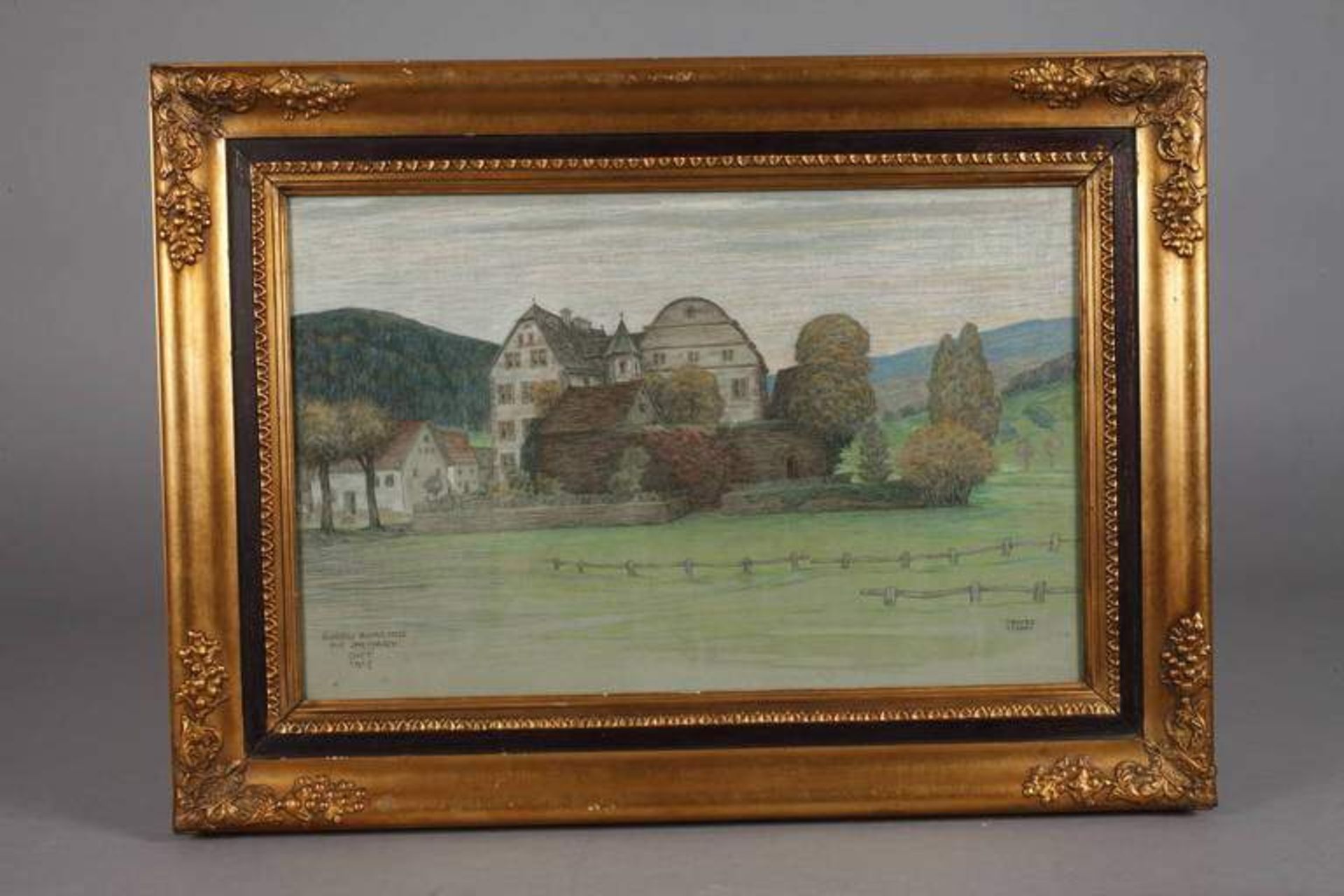 Max Henze-Dessau, Schloss Burgjoss im Spessart Blick auf die Schlossanlage im Main-Kinzig-Kreis im - Bild 2 aus 3