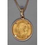Münzanhänger Golddukat Kaiser Franz Josef 1915 N. P. 1. Hälfte 20. Jh., Anhänger Gelbgold gestempelt