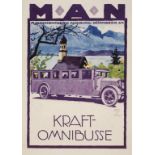 Werbeplakat MAN um 1930, signiert Ludwig Hohlwein München, ohne Hersteller, Farboffset auf Papier,