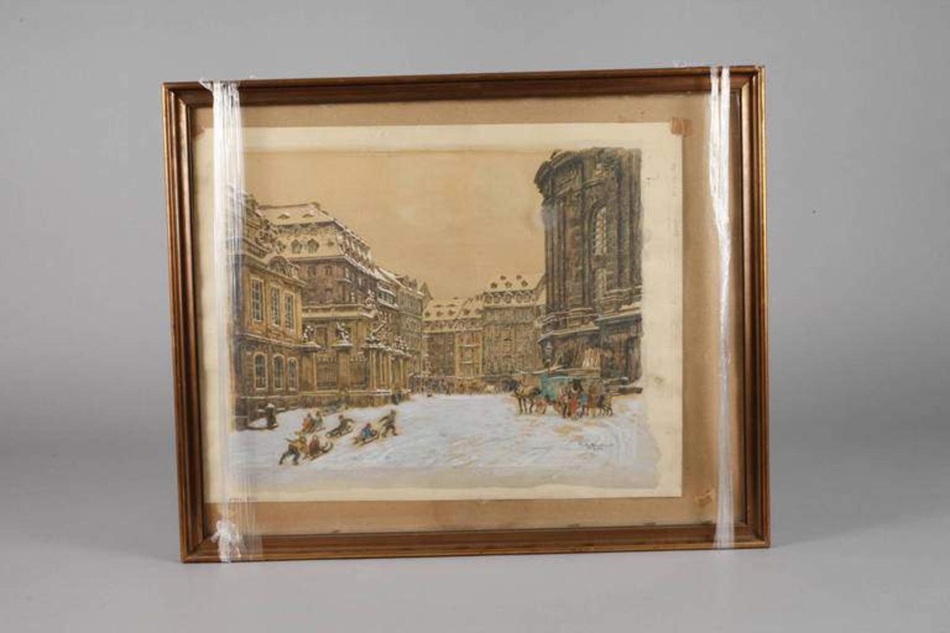 Prof. Fritz Beckert, Winter an der Frauenkirche in Dresden Blick über den schneebedeckten Neumark - Bild 3 aus 3