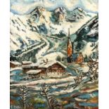 Ansicht Mittelberg im Walsertal Blick auf das winterlich verschneite Alpendorf mit der Pfarrkirche