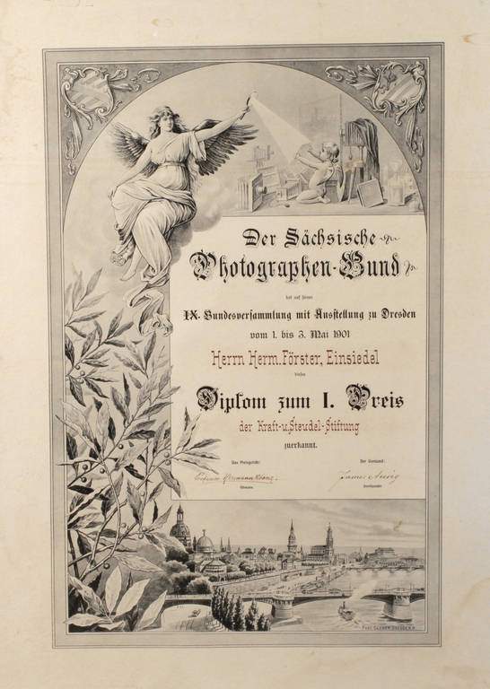 Urkunde Photographenbund 1901 Verleihungsurkunde des Sächs. Photographen-Bund zum 1. Preis der