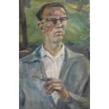 Prof. Siegfried Klotz, attr., Malerportrait Halbfigurenbildnis eines jungen Mannes mit Brille, einen