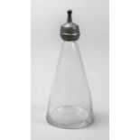 Babyflasche 19. Jh., klares Glas, blasiger Abriss, Schraubverschluss aus Zinn, Gebrauchsspuren, H 16