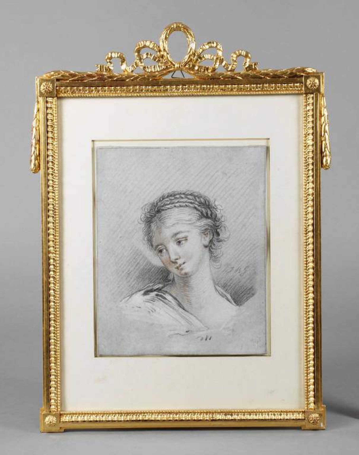 Klassizistisches Mädchenportrait Bildnis eines jungen Mädchens mit zum Kranz geflochtenen Zöpfen und