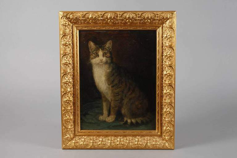 Wilhelm Gräbhein, Katzenportrait Bildnis einer grau getigerten Katze vor dunklem Grund, gekonnt - Image 2 of 3