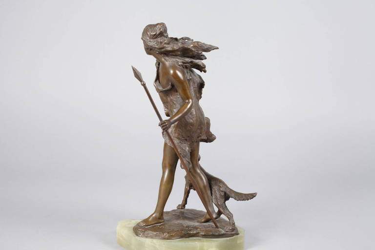 Paul Ludwig Kowalczewski, Diana mit Hund Ende 19. Jh., signiert P. Kowalzewski, Bronze, grünlich- - Image 2 of 6