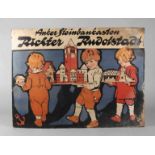 Werbetafel Anker Steinbaukasten um 1910, gemarkt H. C. Bestehorn Aschersleben, Farblithographie