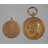 Zwei Medaillen Hannover Langensalza Medaille 1866, Bronze gemarkt Jauner, D 35 mm, sowie Dem