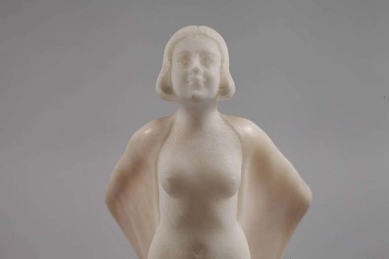 Schleiertänzerin Alabaster um 1900, unsigniert, Alabaster, cremefarben und grau marmoriert, - Image 3 of 3