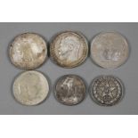 Sechs Münzen Russland 1 Rubel 1897 bzw. 1924 und 50 Kopeken 1922 in Silber, dazu 1 Poltinnik 1924, 1