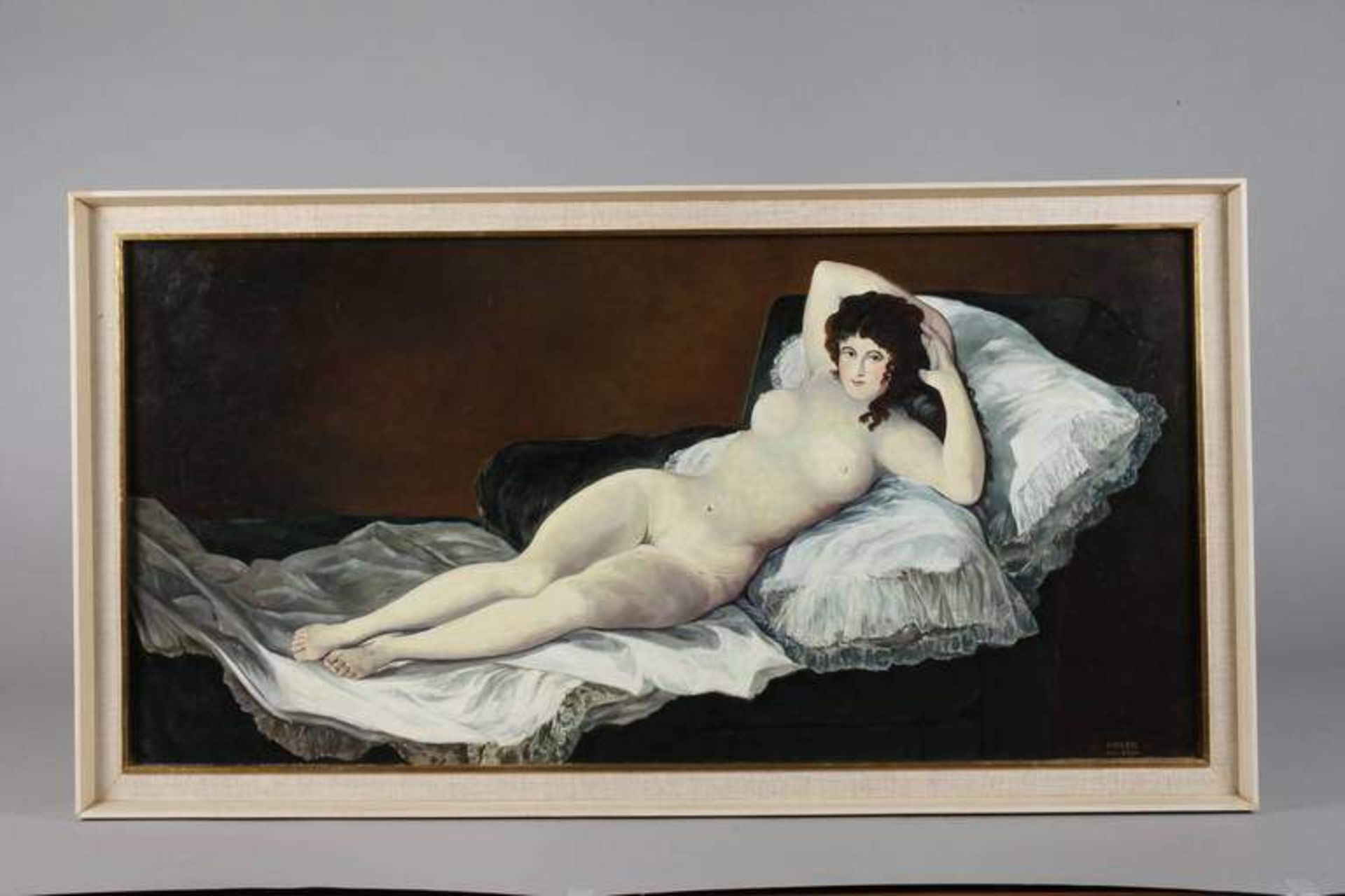 Paul Kober, "Die nackte Maja" nach Goya Bildnis einer nackten Schönheit mit üppigen Brüsten auf - Bild 3 aus 3