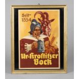 Werbeplakat Urkrostitzer um 1930, monogrammiert Roha, Farboffset auf Papier, Bockbierwerbung, hinter