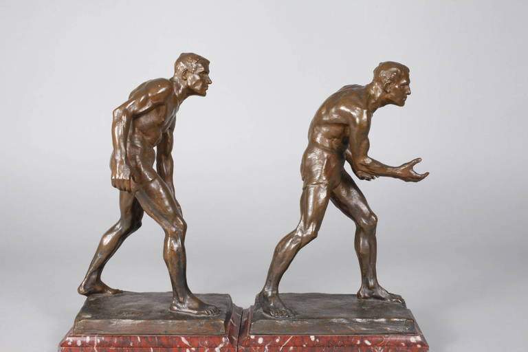 Hans Müller, zwei Ringerbronzen Anfang 20. Jh., Bronze grünlich braun patiniert, beide auf der - Image 7 of 8
