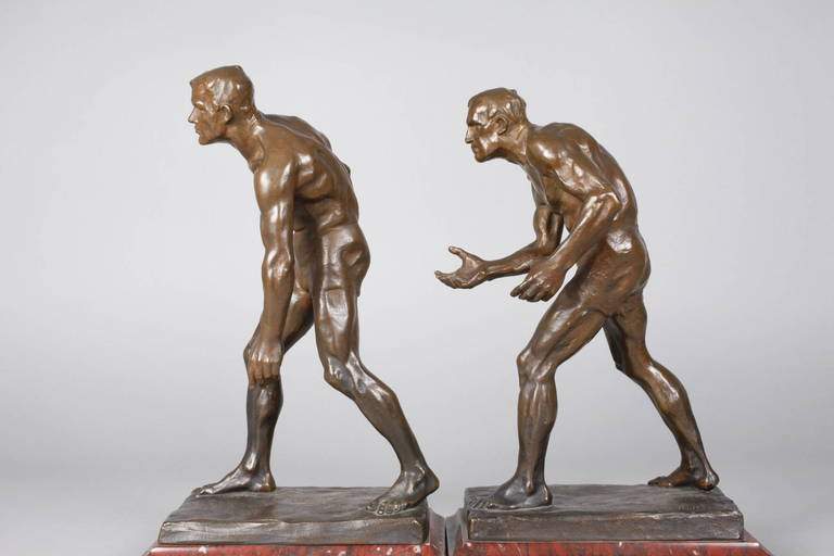 Hans Müller, zwei Ringerbronzen Anfang 20. Jh., Bronze grünlich braun patiniert, beide auf der - Image 5 of 8