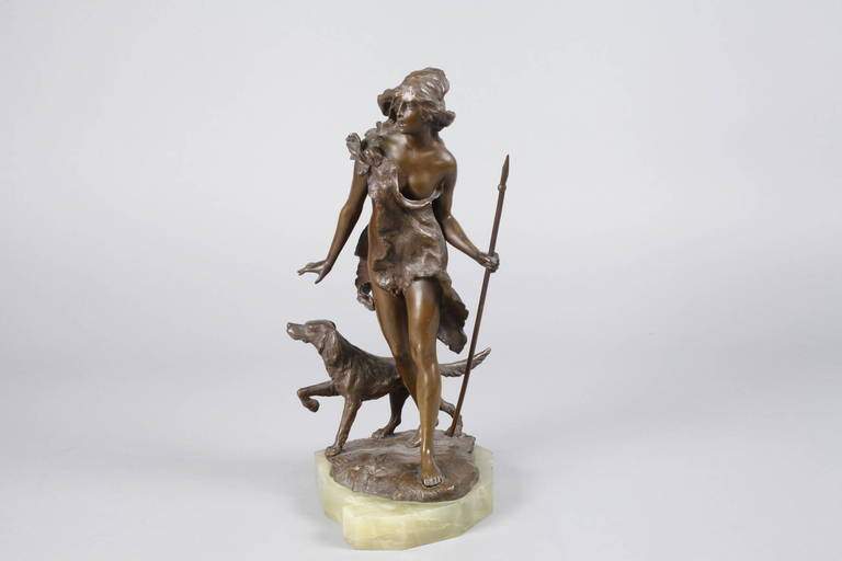 Paul Ludwig Kowalczewski, Diana mit Hund Ende 19. Jh., signiert P. Kowalzewski, Bronze, grünlich- - Image 4 of 6