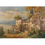 Gottfried Arnegger, Am Gardasee Blick in sommerliche mediterrane Landschaft mit Anwesen am