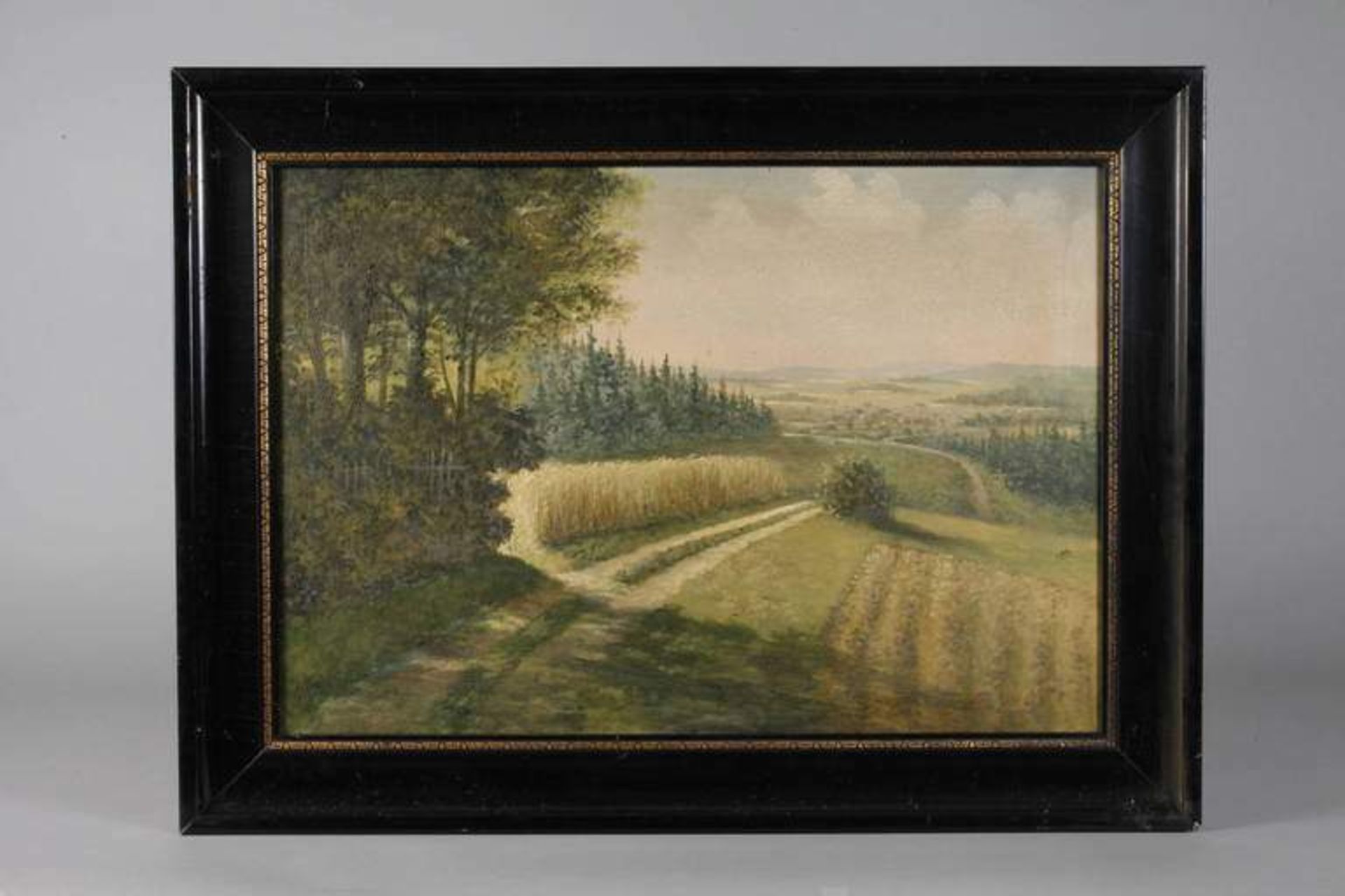 Georg Krodel, vogtländische Sommerlandschaft Blick von einer Anhöhe, vorbei an reifendem Kornfeld, - Bild 2 aus 4