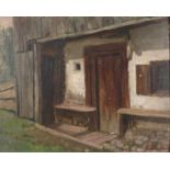 Carl Max Schultheiss, Oberbayerisches Bauernhaus Detailansicht eines alten Hauses mit hölzerner