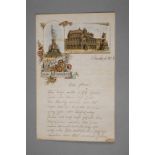 Briefbogen "Gruss aus Dresden" datiert Dresden, d. 24.4.(18)92, Doppelblatt mit chromolithogr.