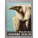 Werbeplakat Tierpark Berlin 1960er Jahre, rechts in der Platte signiert Grohmann, Farboffsetdruck