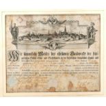 Gesellenbrief eines Schmiedes datiert Wien 1804, Kupferstich und Tusche auf Bütten, unter großer