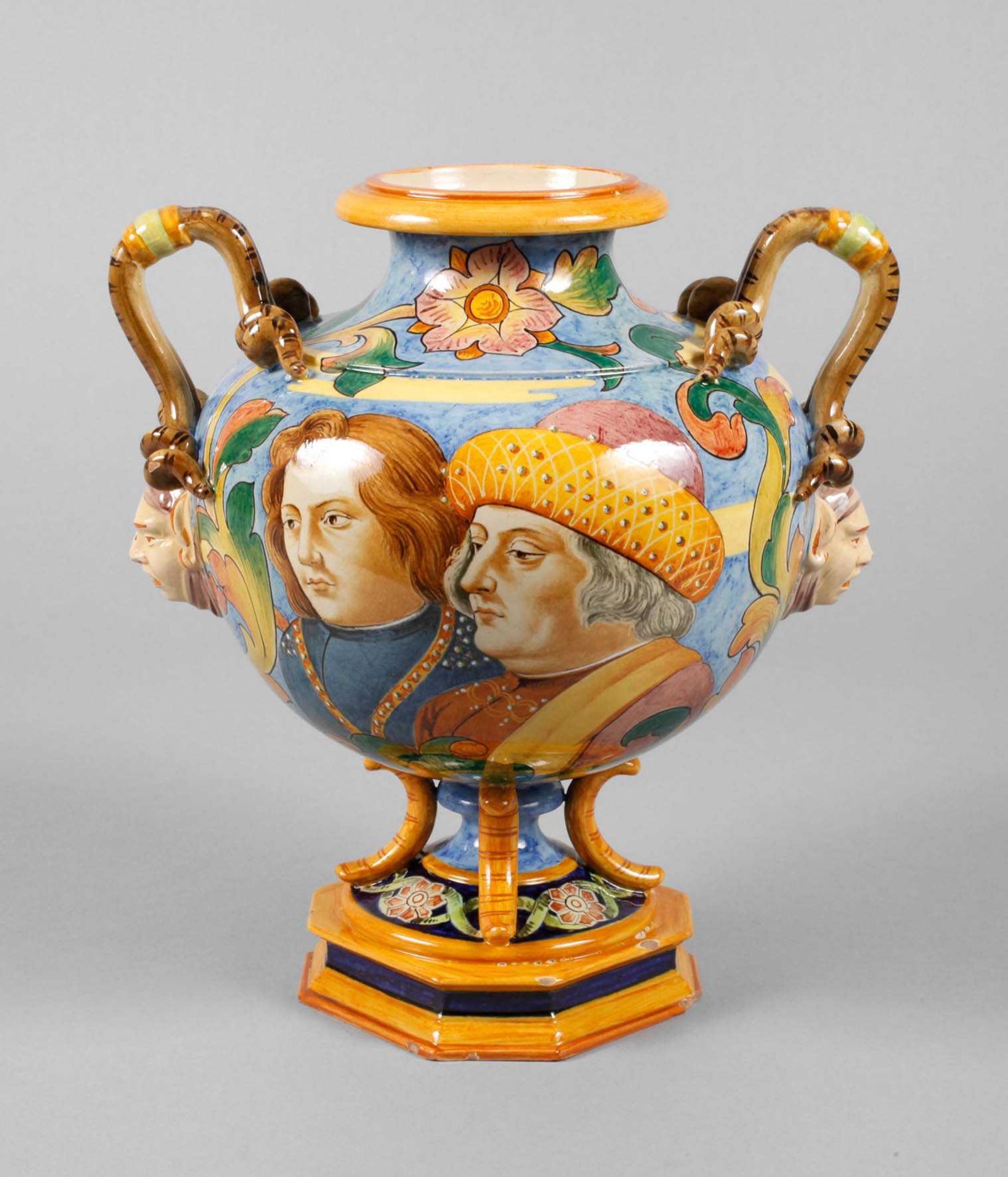 Richard Ginori Henkelvase Doccia (Florenz/Italien), Pinselmarke mit Krone, Modellnummer 6H.1186,