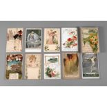 Sammlung Postkarten Jugendstil Europa, um 1900, ca. 35 Postkarten, darunter Glückwunsch-, Motiv-,