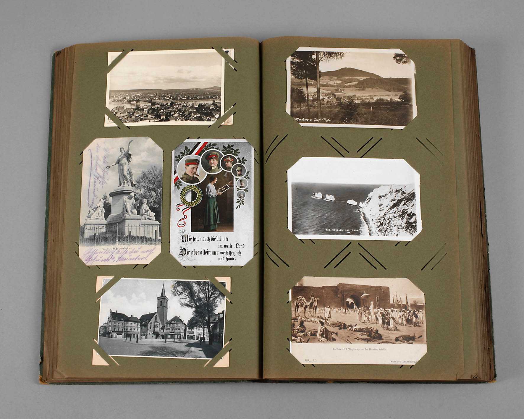 Postkartenalbum Deutschland um 1900 bis 1930er Jahre, ca. 430 Ansichts- und Glückwunschkarten, teils