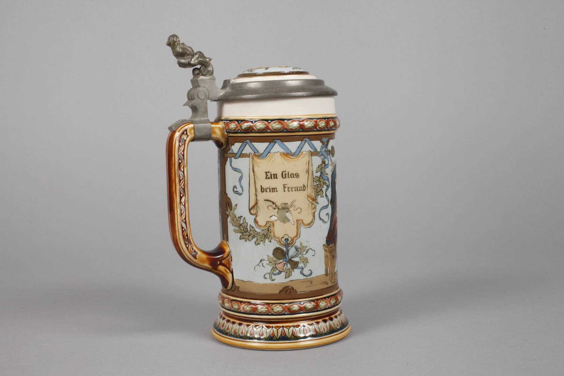 Villeroy & Boch Bierkrug 1891 Entwurf Christian Warth, signiert, Prägemarke "V & B Mettlach", - Bild 2 aus 6