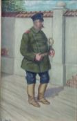 Josef MARTIN (XIX). Unteroffizier mit Säbel.45 cm x 29 cm. Gemälde, Öl auf Leinwand. Rechts unten